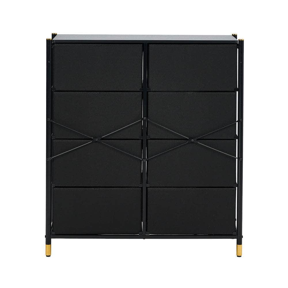 8-Drawer Chest PU Fabric Black Dresser Tallboy Bedroom Storage Organizer
