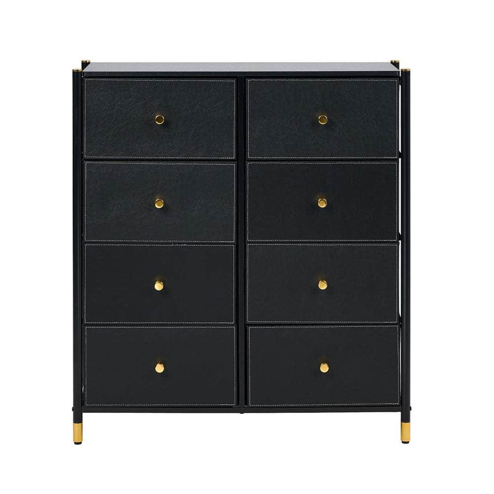 8-Drawer Chest PU Fabric Black Dresser Tallboy Bedroom Storage Organizer