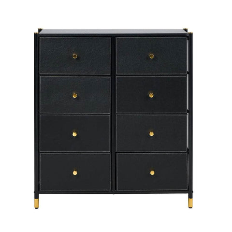 8-Drawer Chest PU Fabric Black Dresser Tallboy Bedroom Storage Organizer