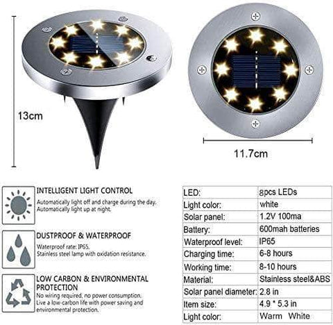 8 Pack Led Solar Pathway Lights Outdoor Solar Ground Lights (Warm White)
