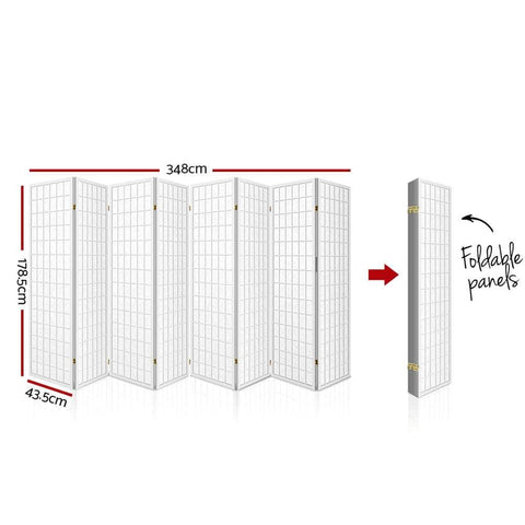 8 Panel Room Divider Screen 348X179Cm White