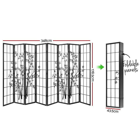 8 Panel Room Divider Screen 348X179Cm Bamboo Black White