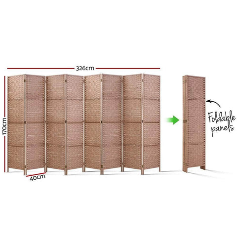 8 Panel Room Divider Screen 326X170Cm Woven Natural