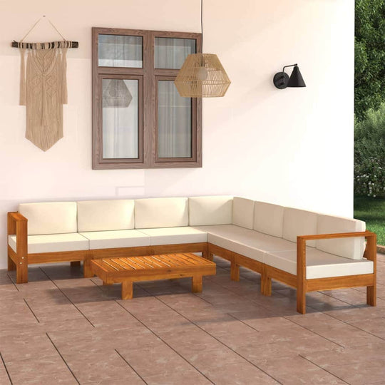 8 Piece Garden Lounge Set with Cream White Cushions Acacia