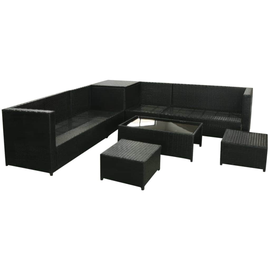 8 Piece Garden Lounge Set with Cushions Poly Rattan Black