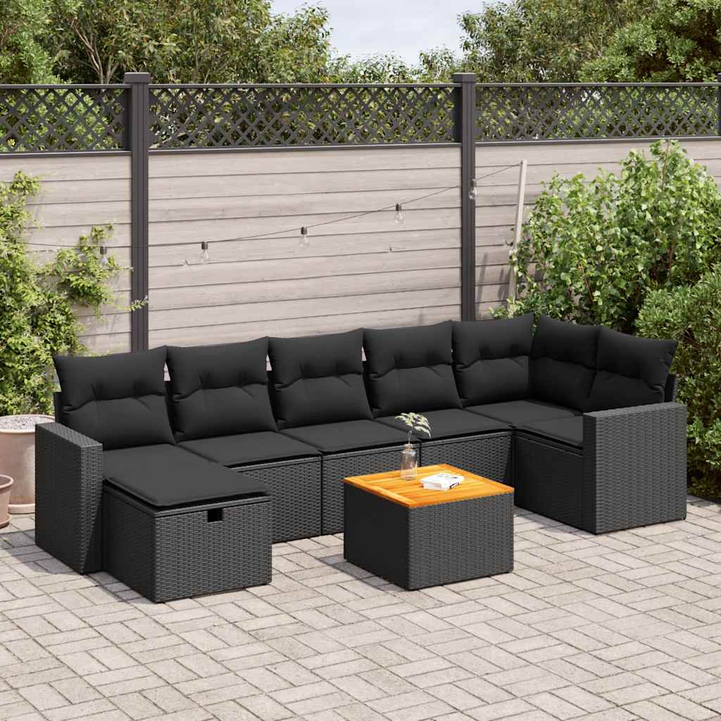 8 Piece Garden Sofa Set with Cushions Black Poly Rattan - Relax in Style