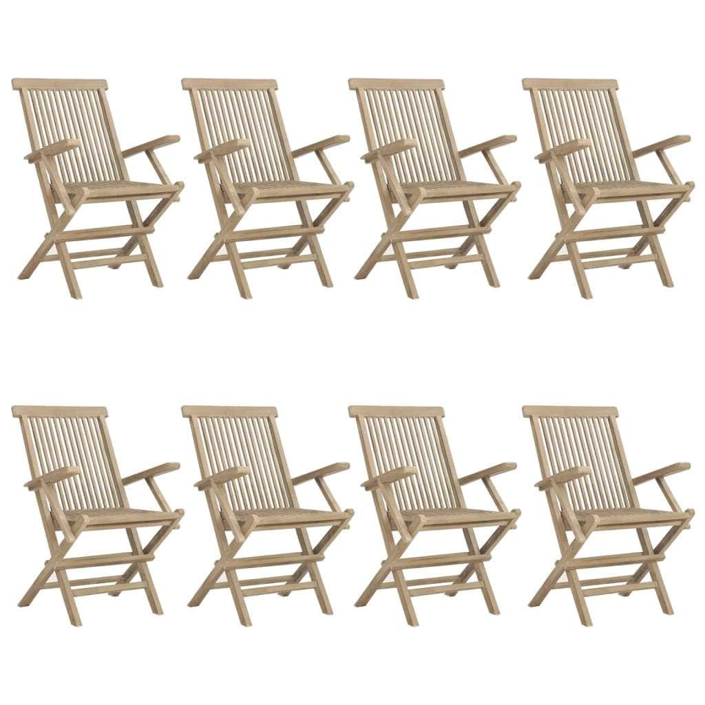 8-Piece Grey Teak Wood Folding Garden Chairs