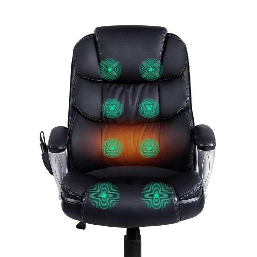 8 Point Massage Office Chair Heated Seat Pu Black
