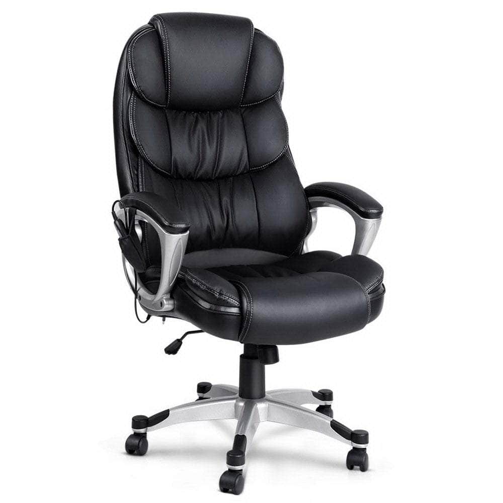 8 Point Massage Office Chair Heated Seat Pu Black