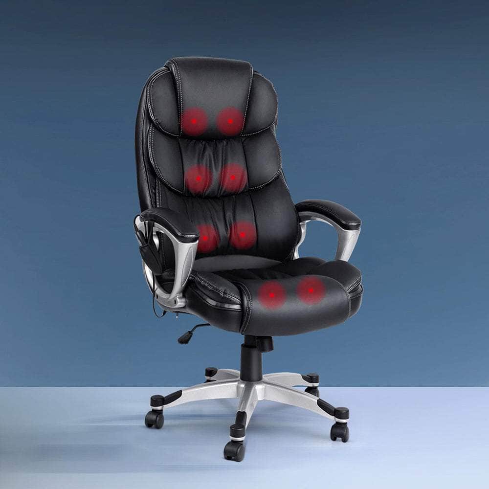 8 Point Massage Office Chair Heated Seat Pu Black