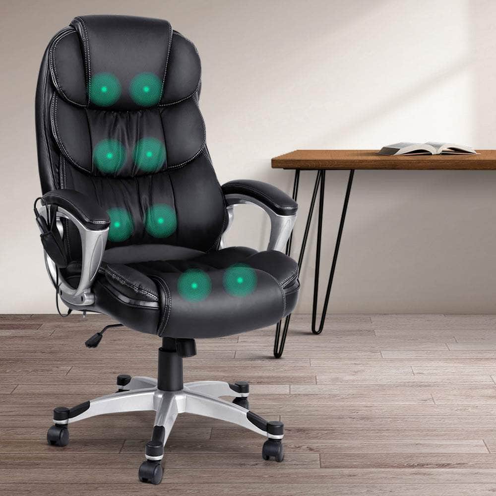 8 Point Massage Office Chair Heated Seat Pu Black