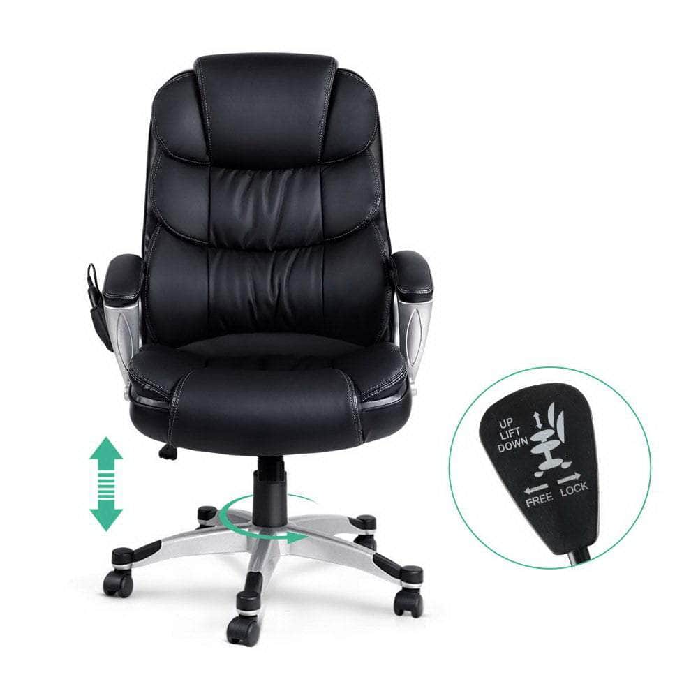 8 Point Massage Office Chair Heated Seat Pu Black