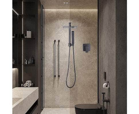 8" Rain Shower Head Set Square Dual Heads Faucet High Pressure With Mixer