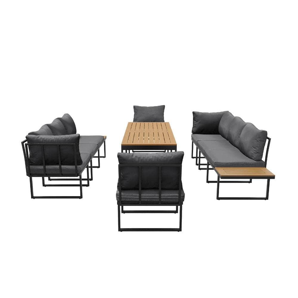 8 Seater Outdoor Dining Set Sofa Side Table Furniture Grey&White