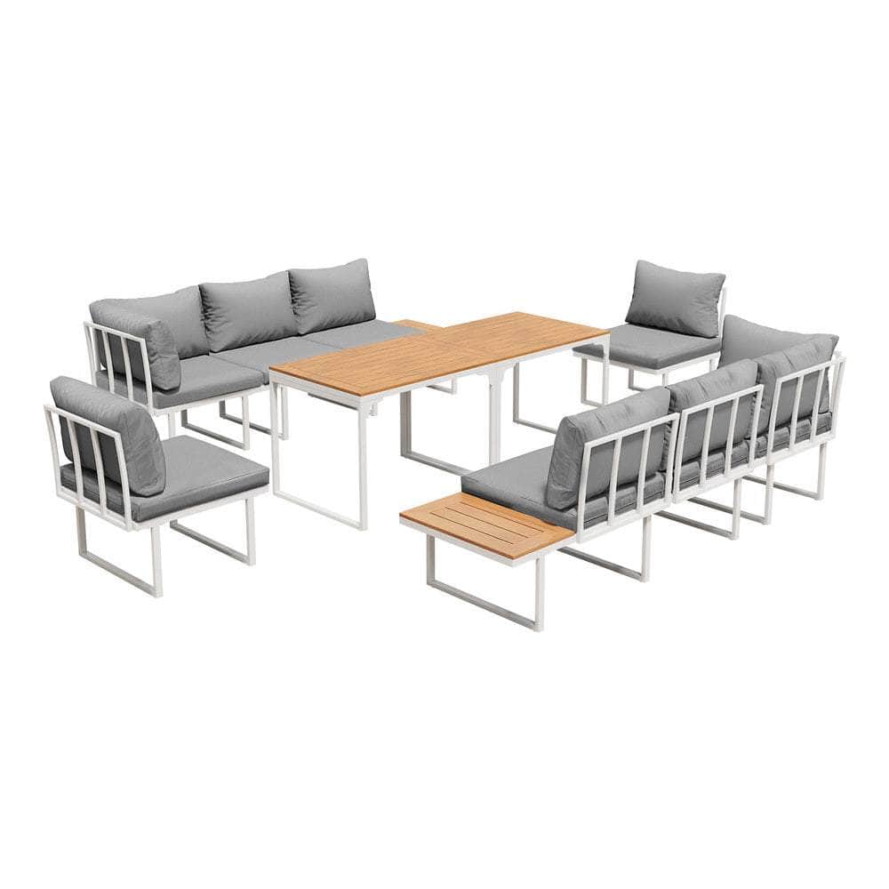 8 Seater Outdoor Dining Set Sofa Side Table Furniture Grey&White