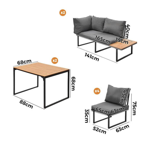 8 Seater Outdoor Dining Set Sofa Side Table Furniture Grey&White