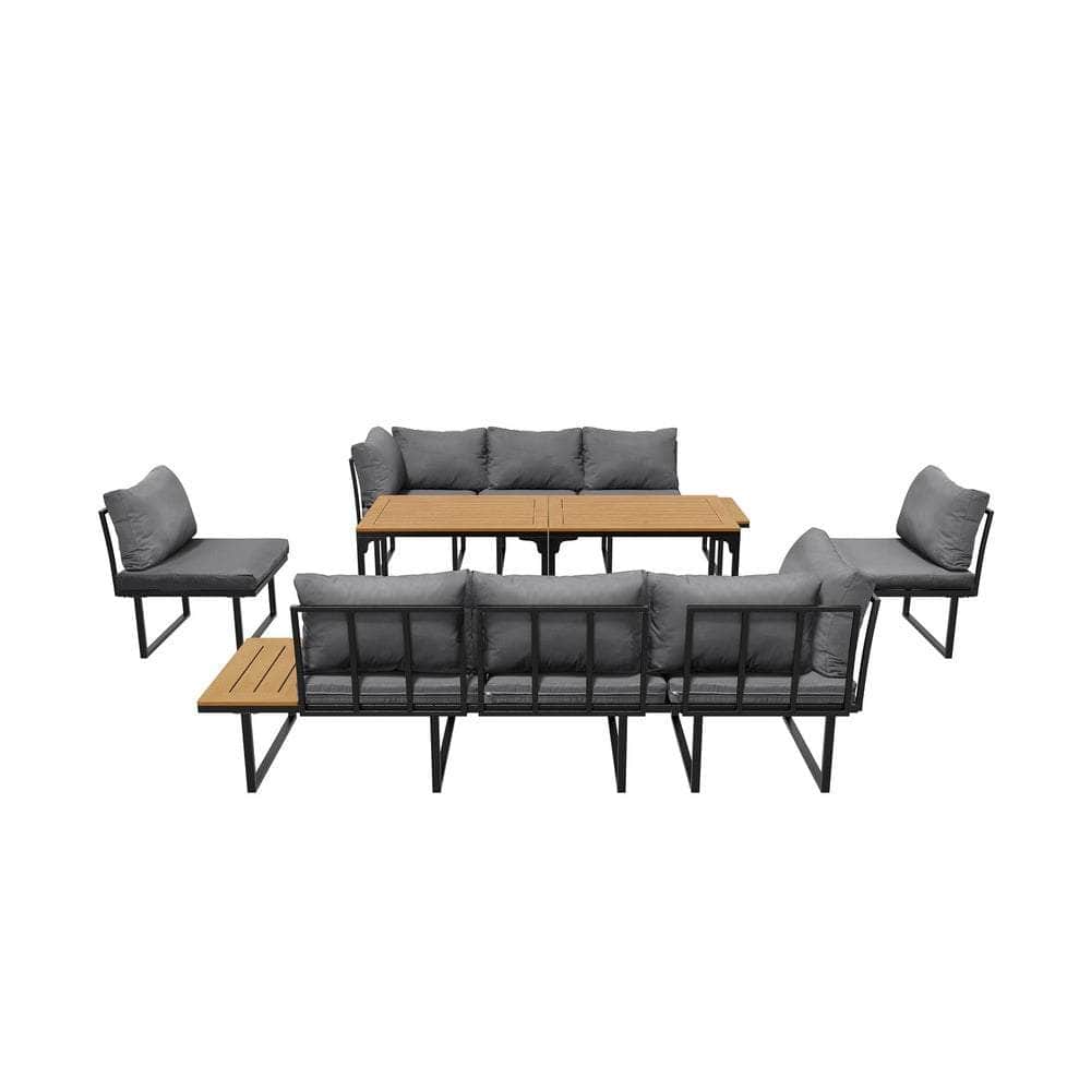 8 Seater Outdoor Dining Set Sofa Side Table Furniture Grey&White