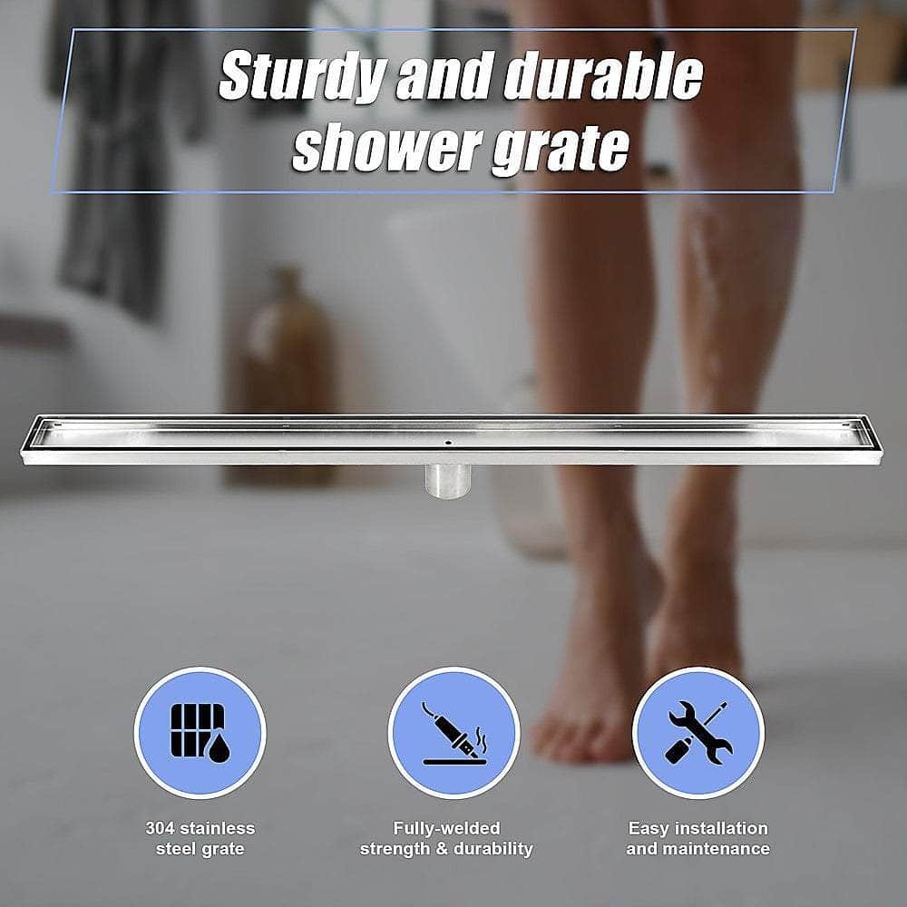800Mm Tile Insert Shower Bathroom Stainless Steel Grate Drain W/Centre Outlet Floor Waste