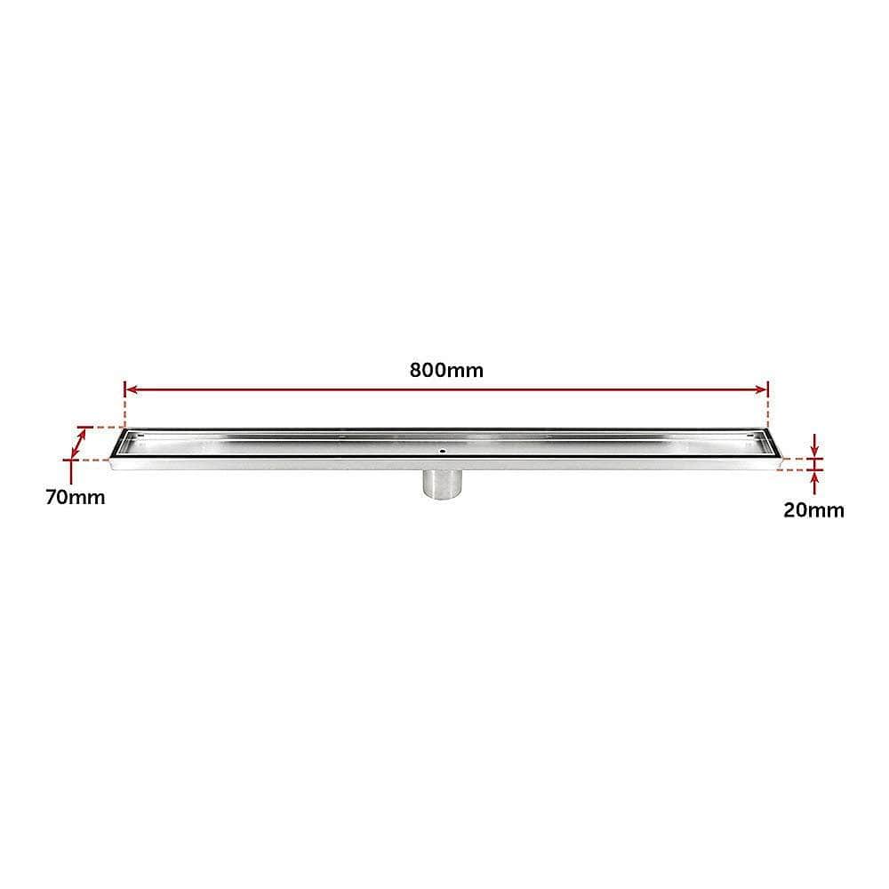 800Mm Tile Insert Shower Bathroom Stainless Steel Grate Drain W/Centre Outlet Floor Waste