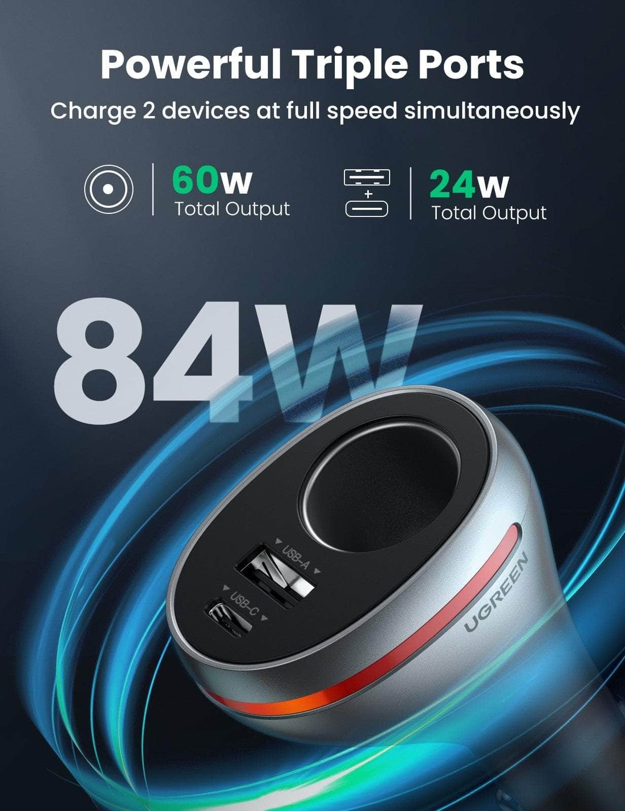 84W Dual Port Car Charger (Space Grey)