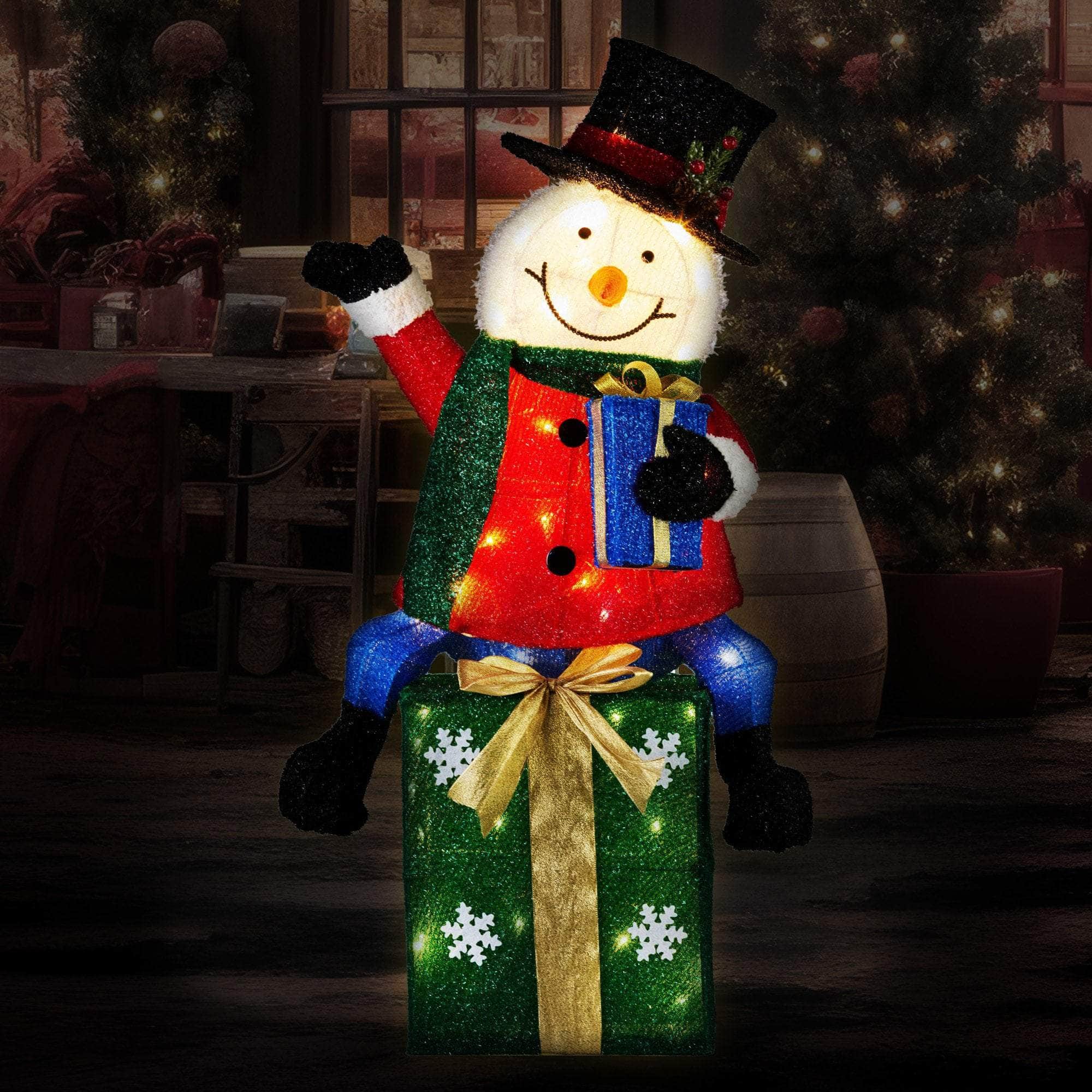 85cm Christmas Snowman On Presents Display with Lights with dsd