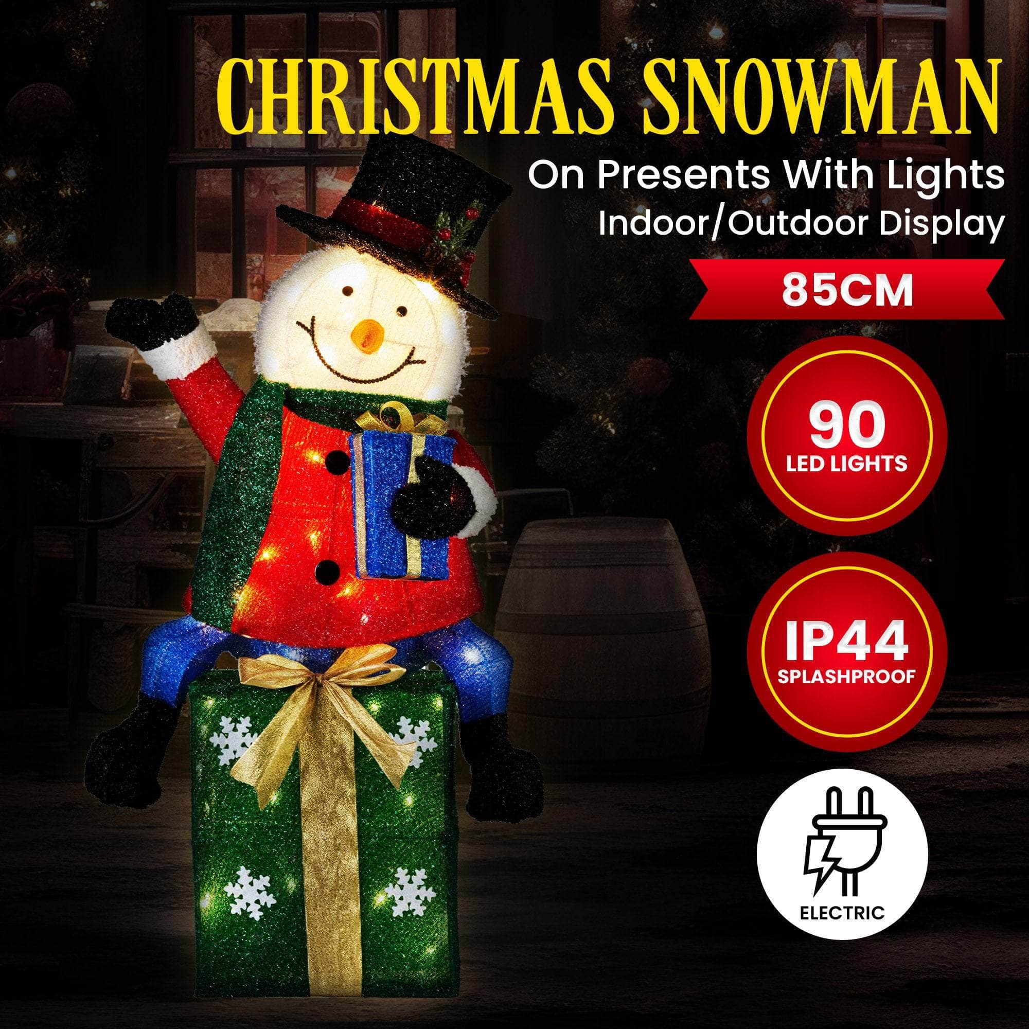 85Cm - 85cm Christmas Snowman On Presents Display with Lights