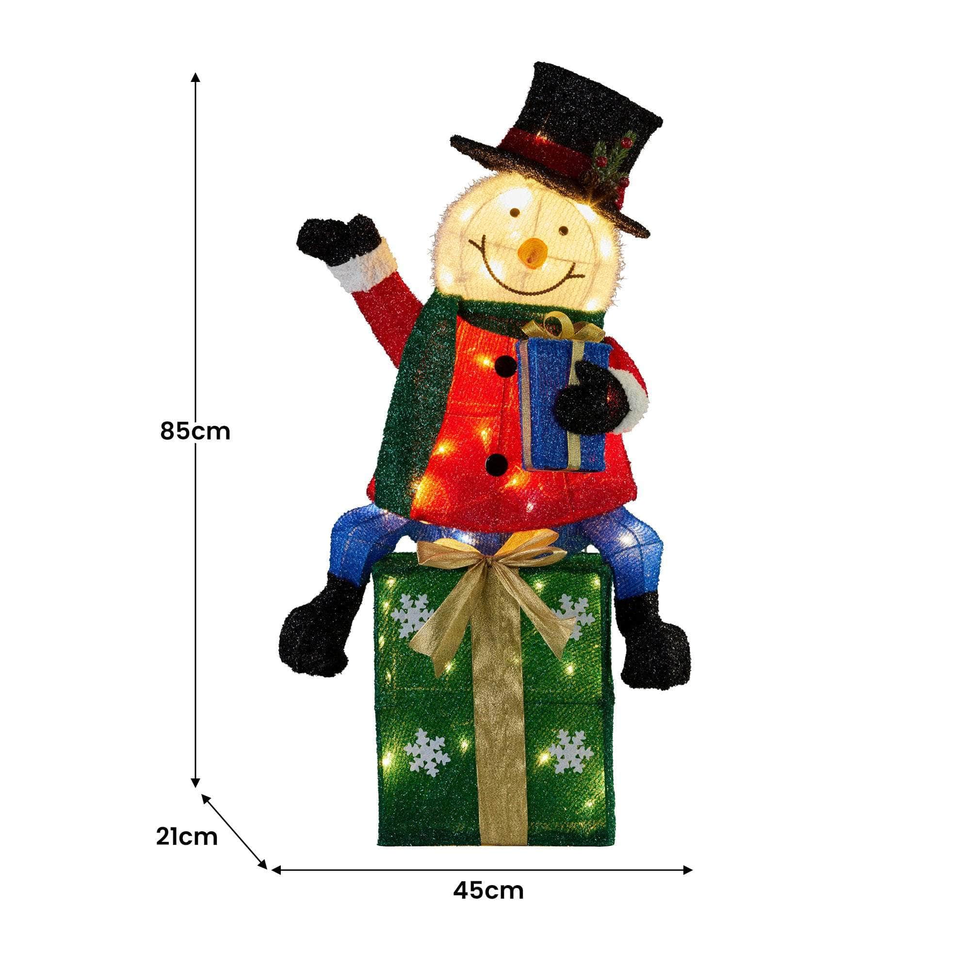 85cm Christmas Snowman On Presents Display with Lights | 85Cm