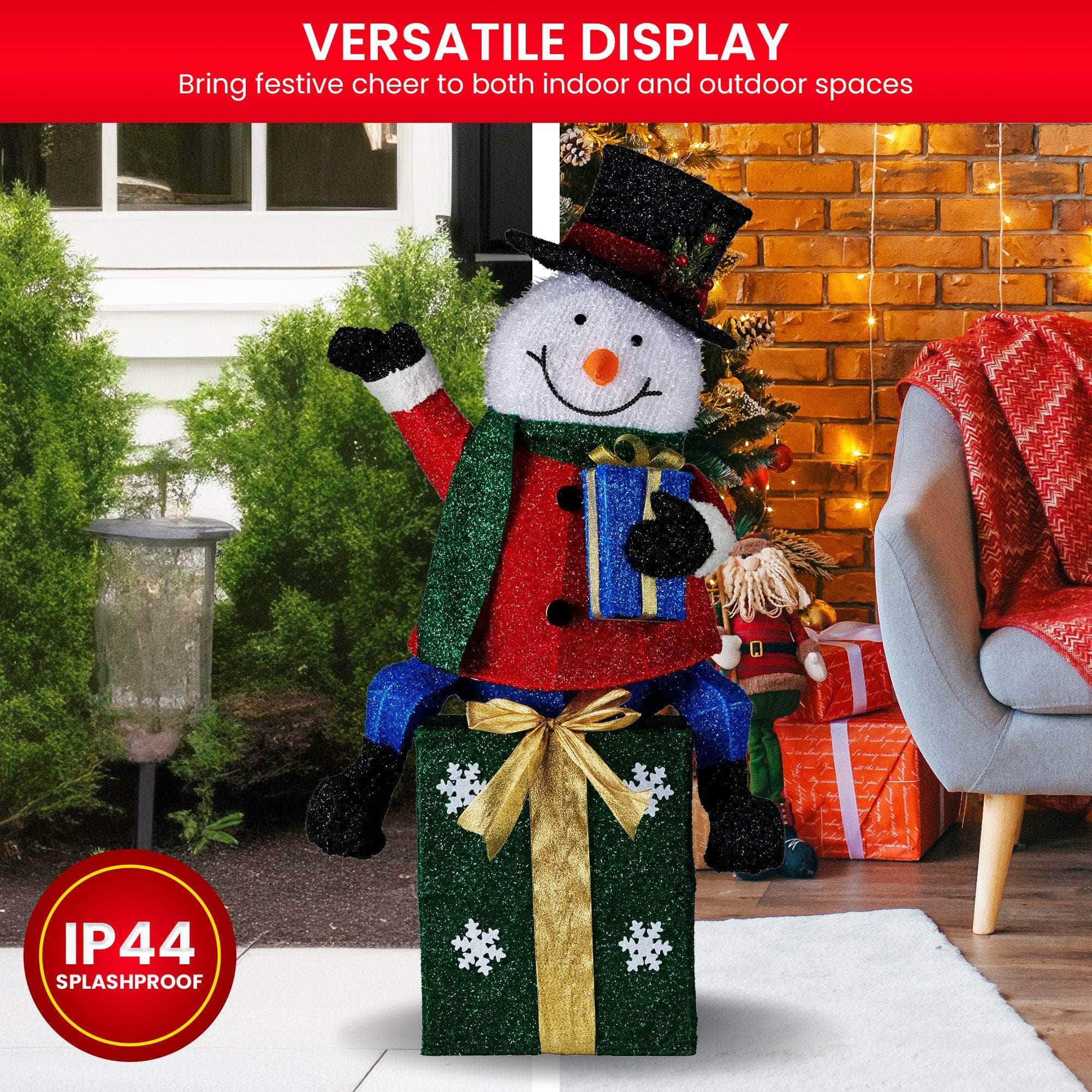 85cm Christmas Snowman On Presents Display with Lights, 85Cm