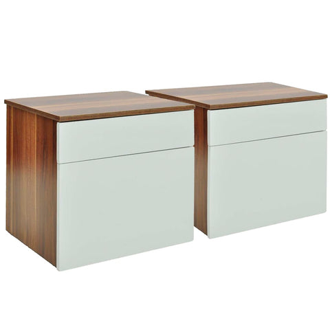 Nightstand 2 Pcs With One-Drawer Brown And White