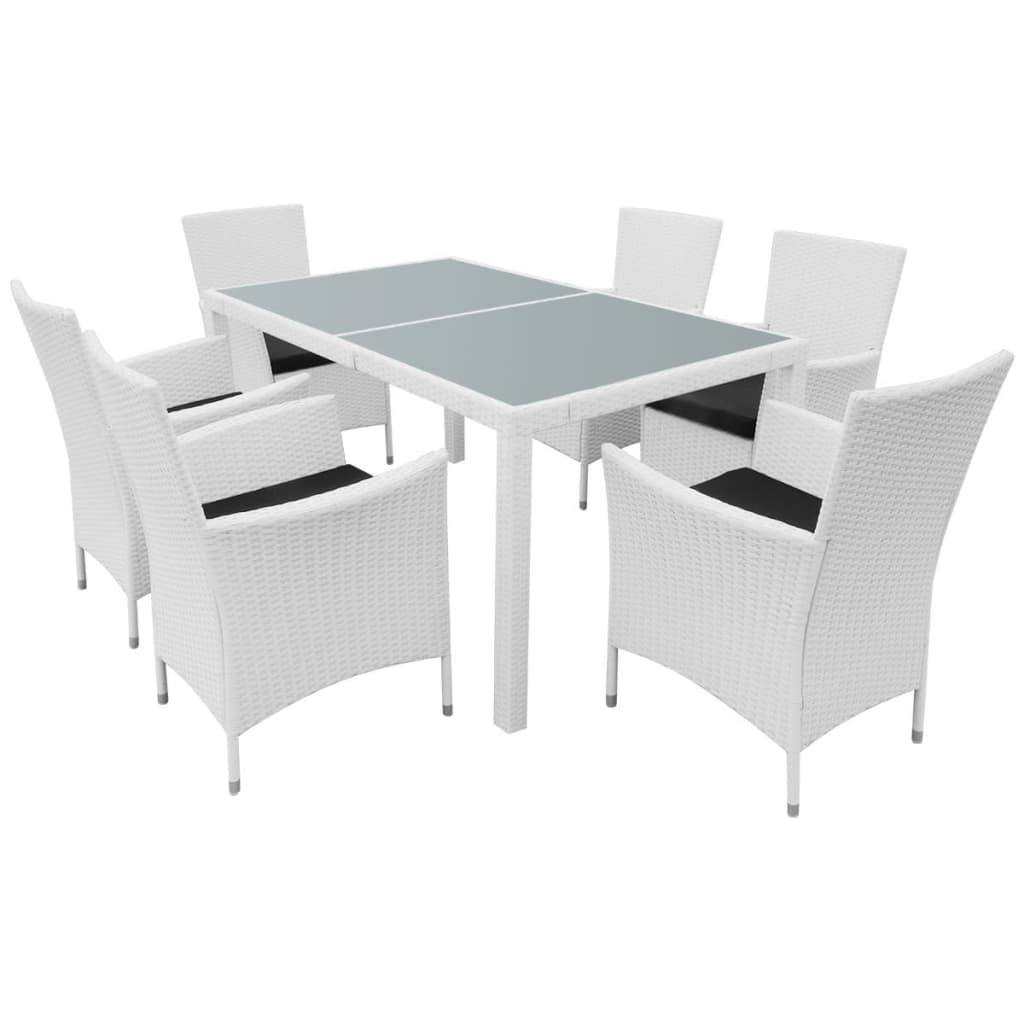 7 Piece Outdoor Dining Set Poly Rattan Cream White
