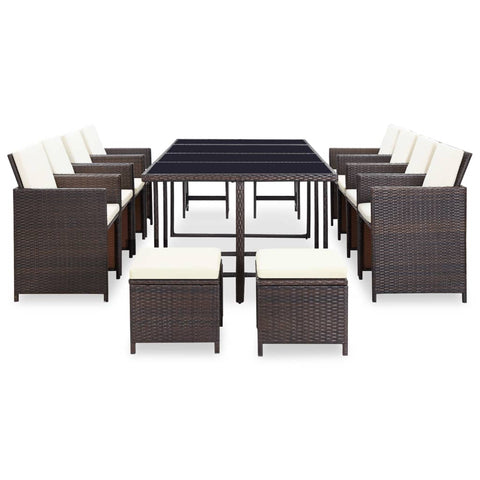 13 Piece Outdoor Dining Set with Cushions Poly Rattan Brown
