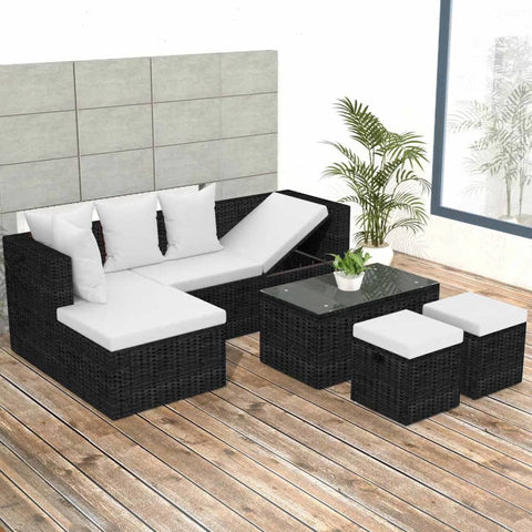 4 Piece Garden Lounge Set with Cushions Poly Rattan Black