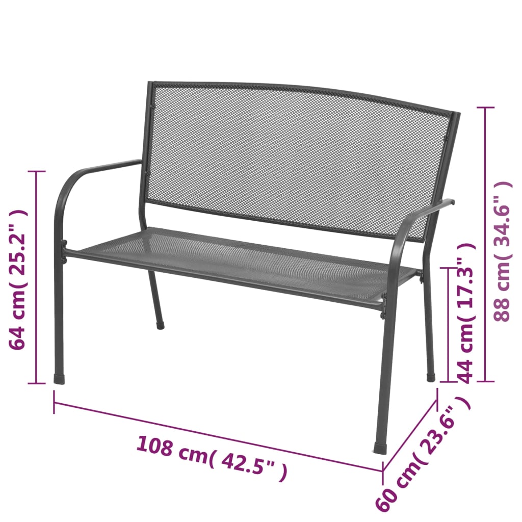 Garden Bench 108 cm Steel and Mesh Anthracite | Outdoor Benches
