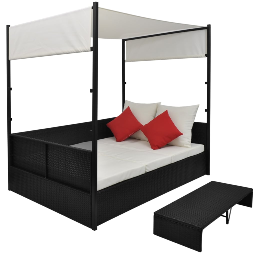 Garden Bed with Canopy Black Poly Rattan