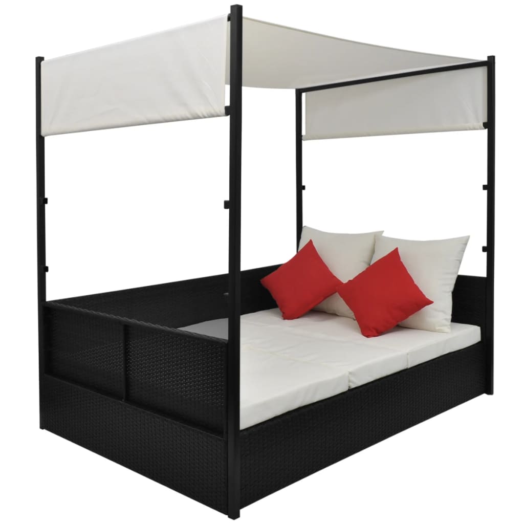 Garden Bed with Canopy Black Poly Rattan