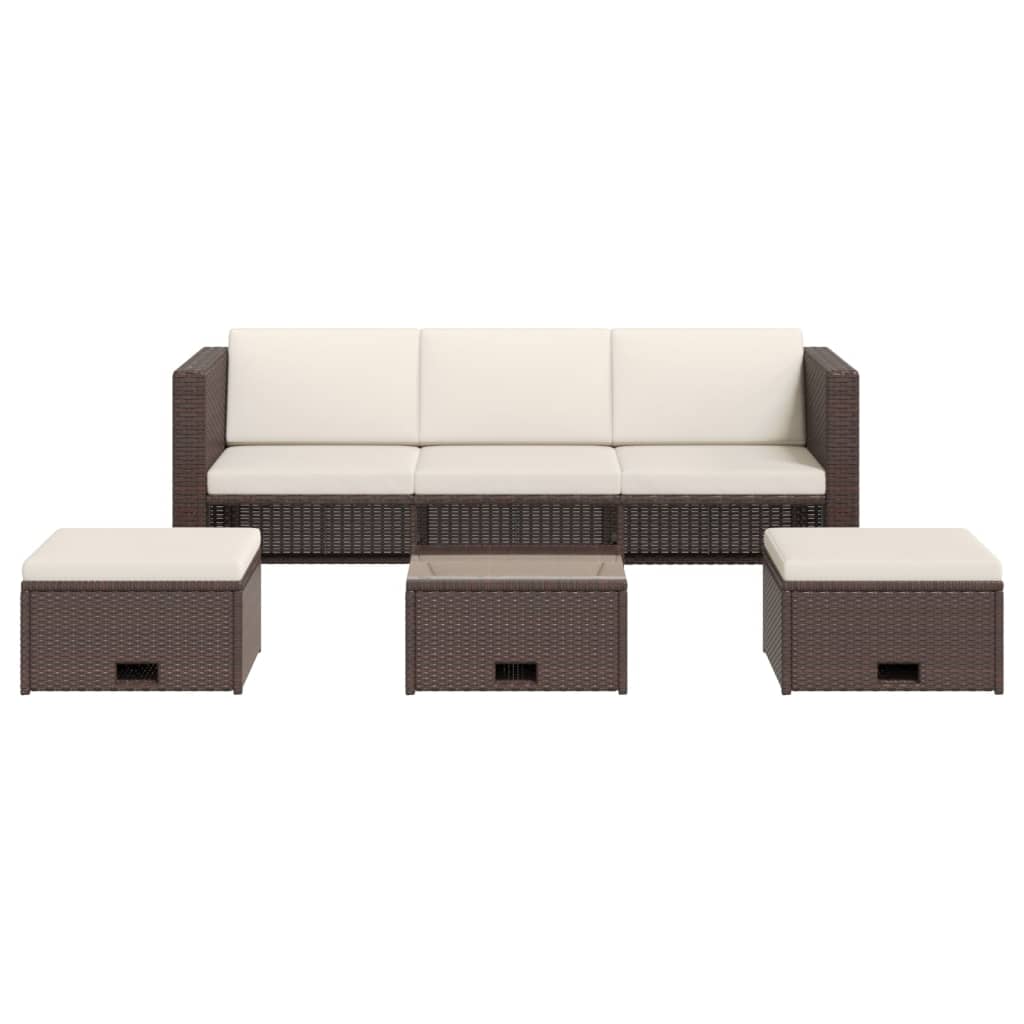 4 Piece Garden Lounge Set with Cushions Poly Rattan Brown