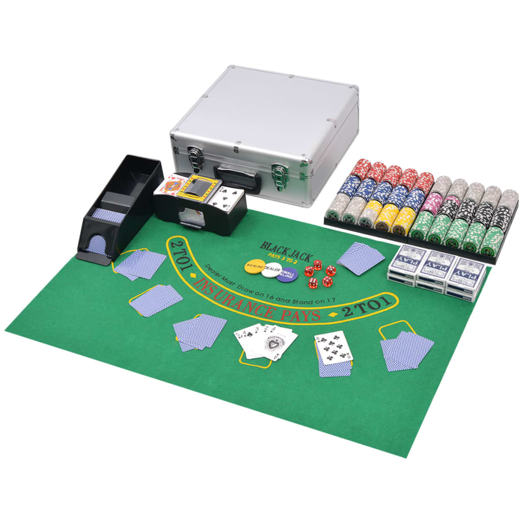 Poker Chips & Sets - Combine Poker/Blackjack Set with 600 Laser Chips Aluminium