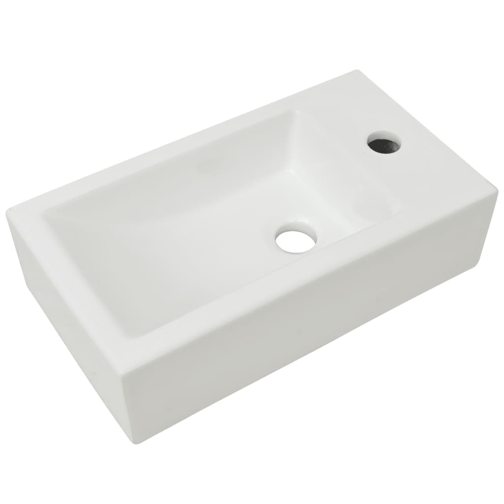 Basin with Faucet Hole Rectangular Ceramic White