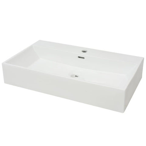 Basin with Faucet Hole Ceramic White L