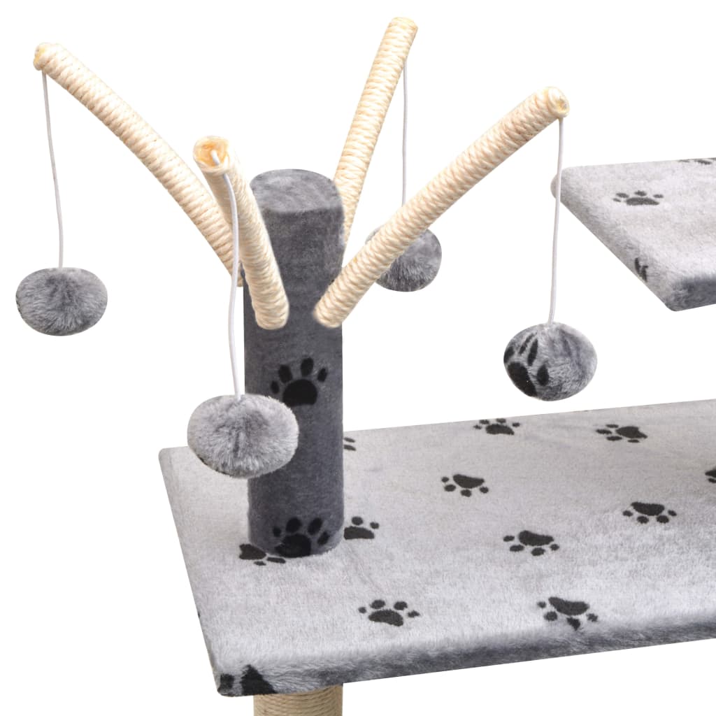 Cat Tree with Sisal Scratching Posts 125 cm Paw Prints Grey
