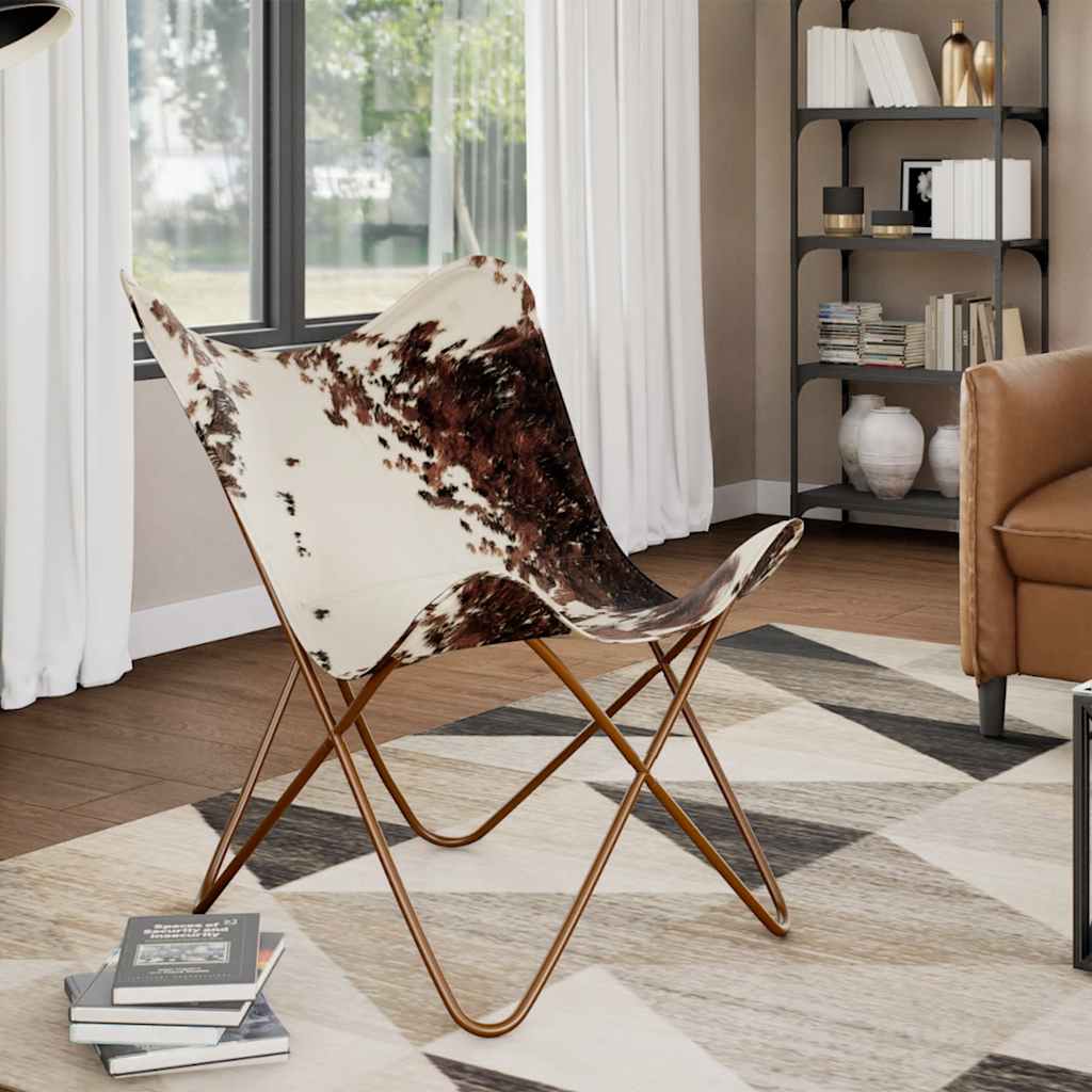 Cowhide Leather Butterfly Chair Brown White | Simpledeals