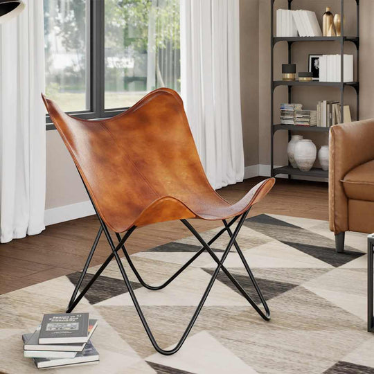 Butterfly Chair Brown Real Leather - Arm Chairs, Recliners & Sleeper Chairs