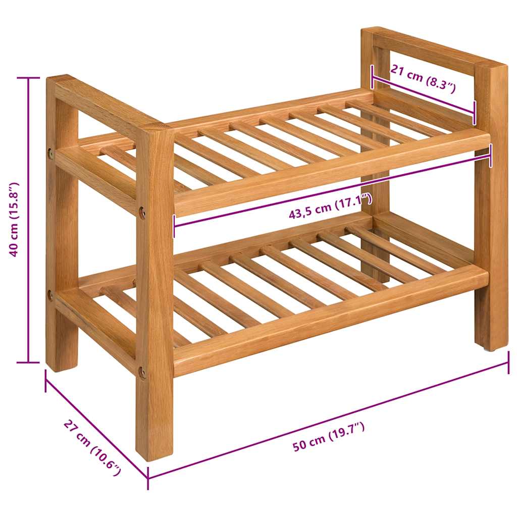 Shoe Rack with 2 Shelves Solid Oak Wood