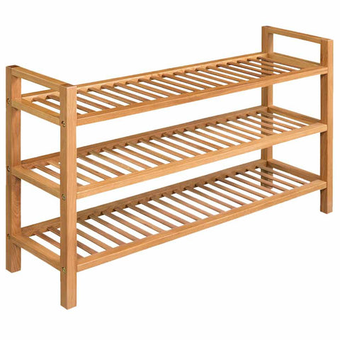 Shoe Rack with 3 Shelves  Solid Oak Wood