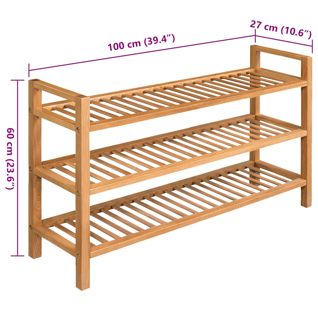 Shoe Rack with 3 Shelves  Solid Oak Wood