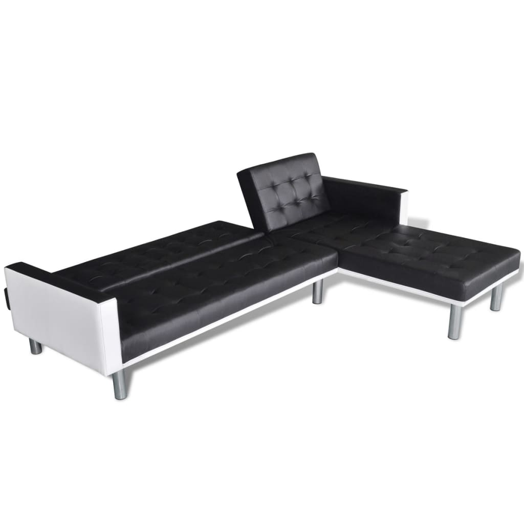 L-shaped Sofa Bed Leather Black