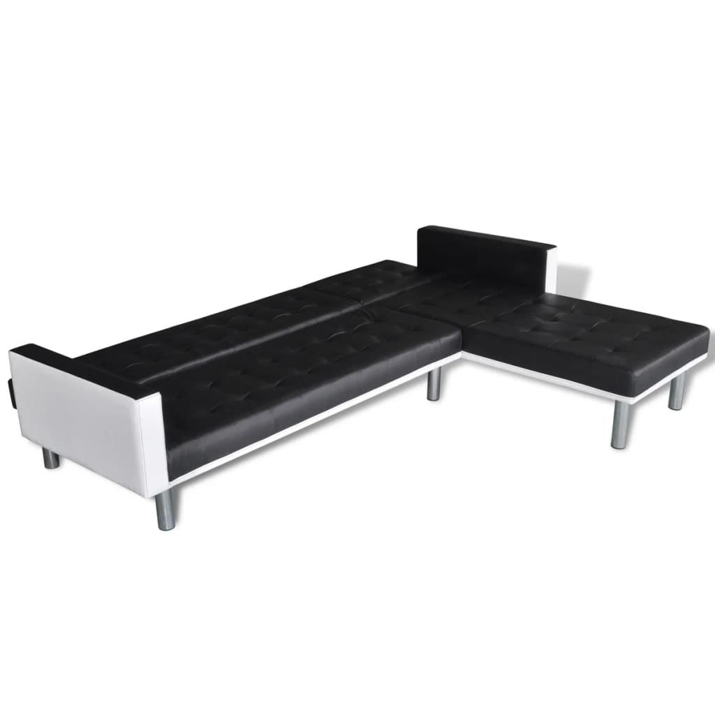 L-shaped Sofa Bed Leather Black
