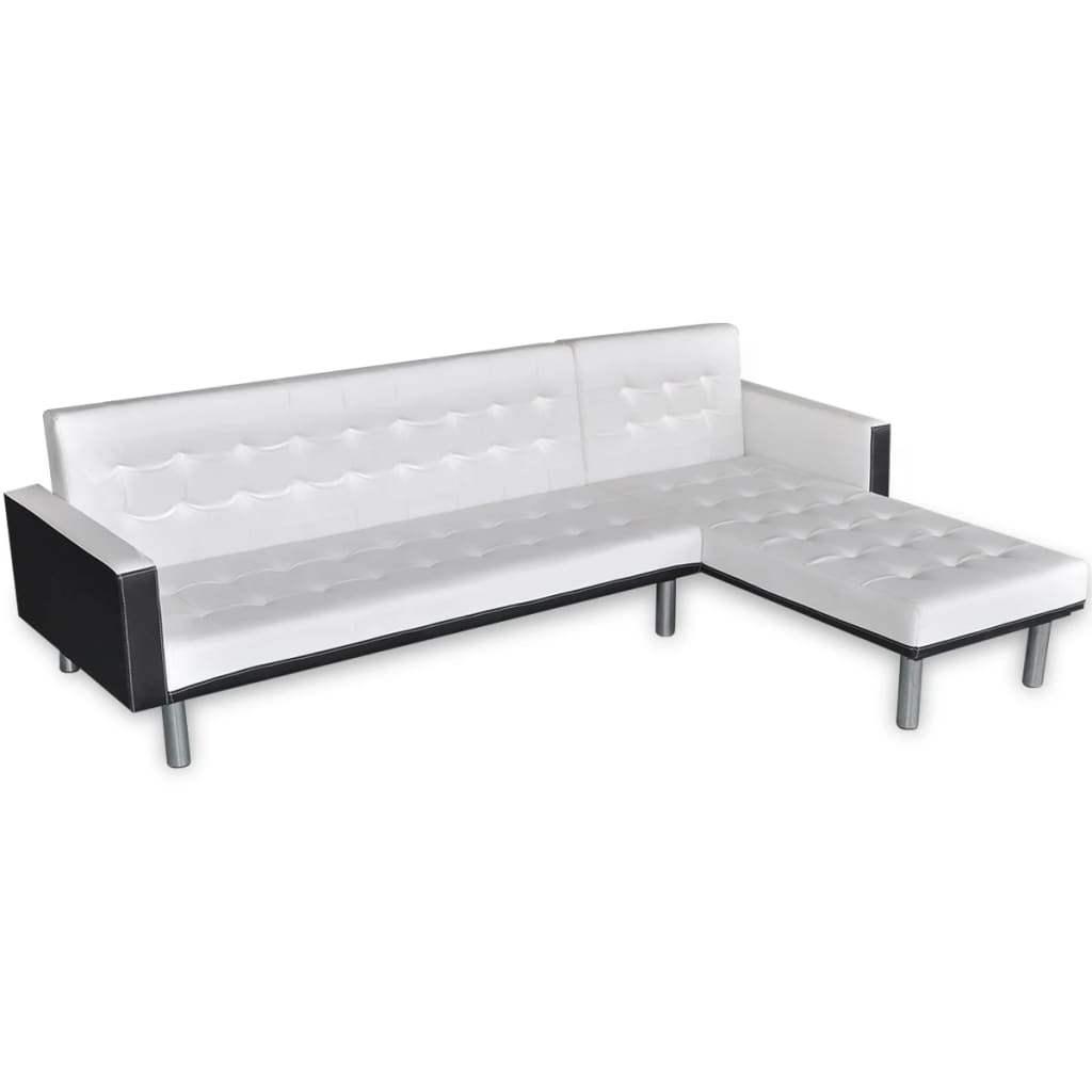 L-shaped Sofa Bed Leather White