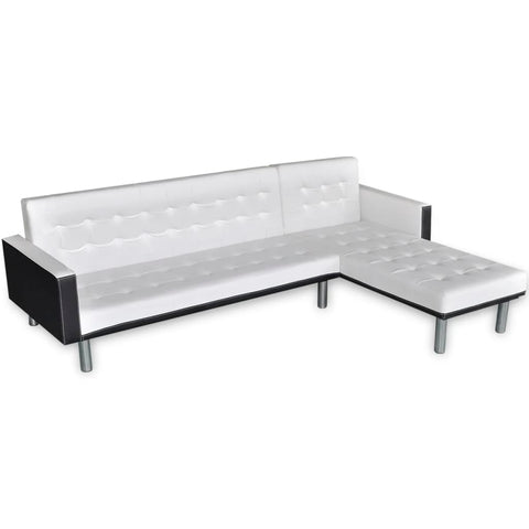 L-shaped Sofa Bed Leather White