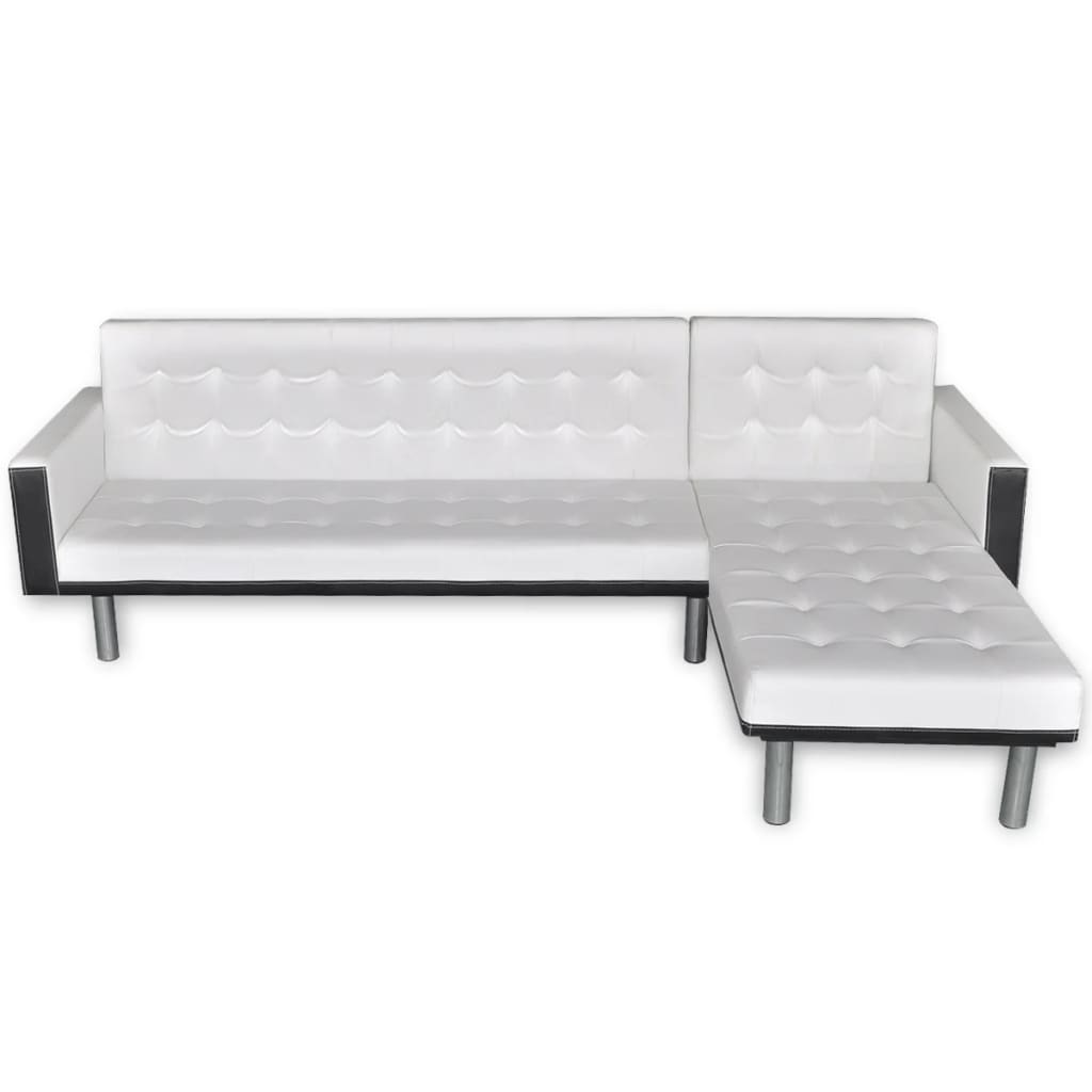 L-shaped Sofa Bed Leather White